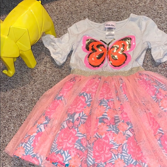 Little Lass Other - 🦋 pink/orange/gold sequins butterfly dress